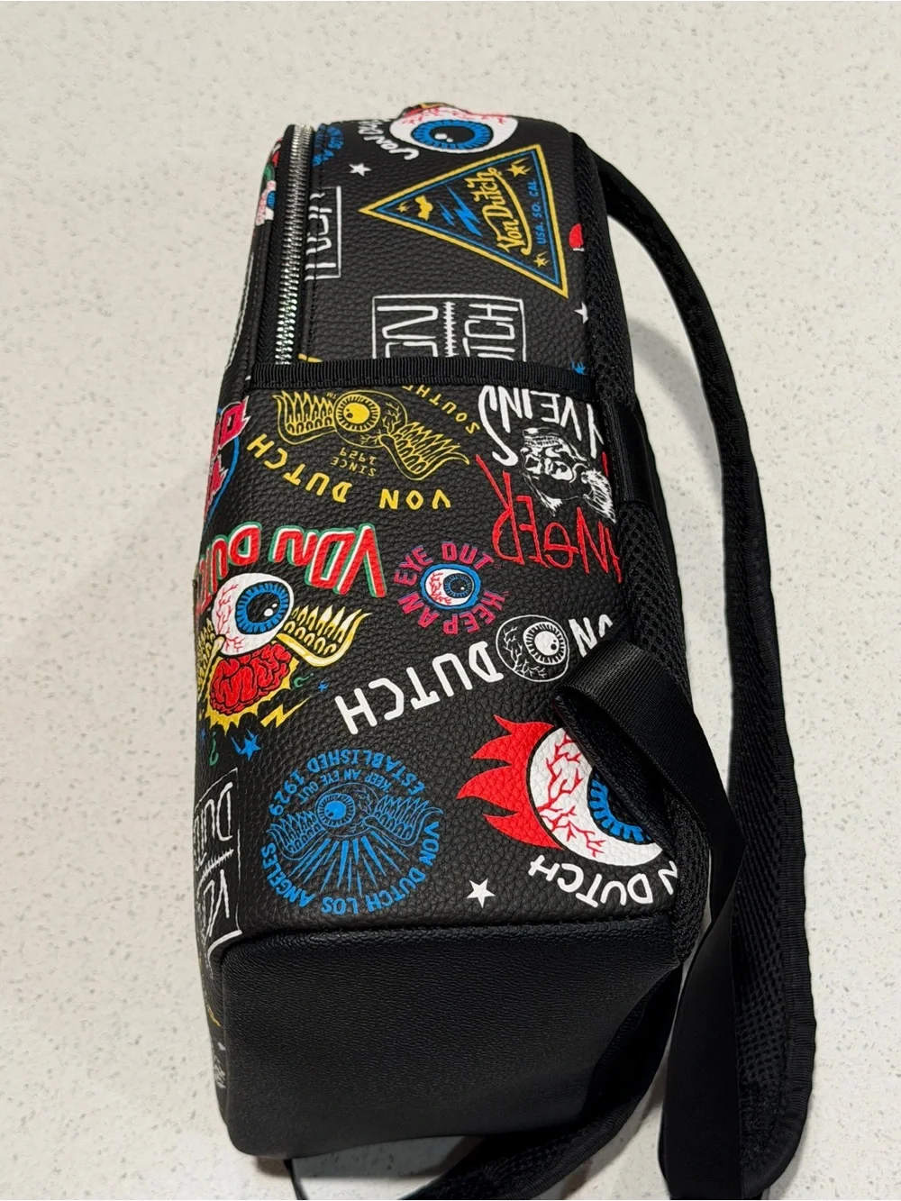 Von Dutch Jax Bowler Backpack Black Graffiti Logo Print Y2K SATCHEL VDKBP030BLK